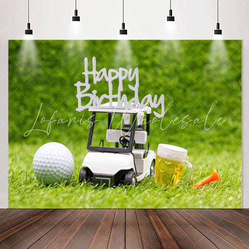 Lofaris Golf Toy Car Bears Grassland Bokeh Birthday Backdrop