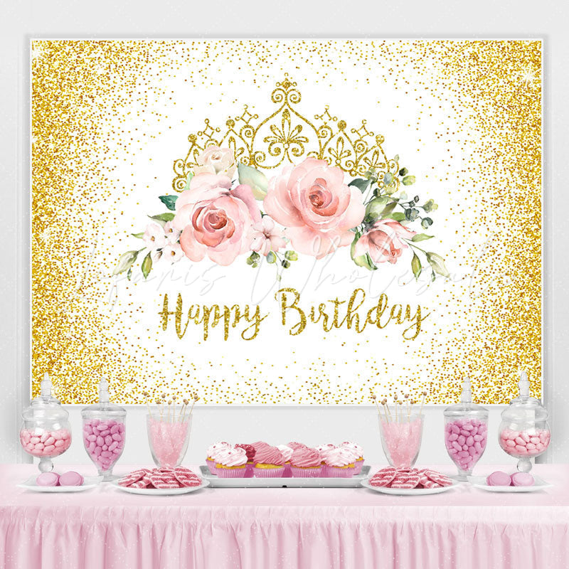 Lofaris Gorgeous Crowns and Roses Glod Bokeh Birthday Backdrop