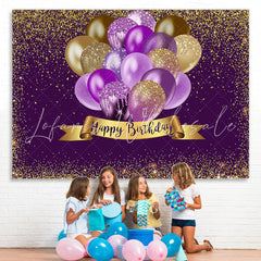 Lofaris Gorgeous Golden Bokeh Purple Happy Birthday Backdrop
