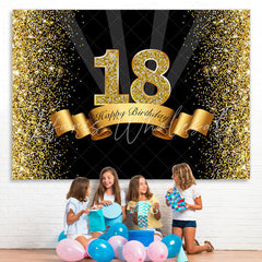 Lofaris Gorgeous Happy 18Th Birthday Black and Golden Backdorp