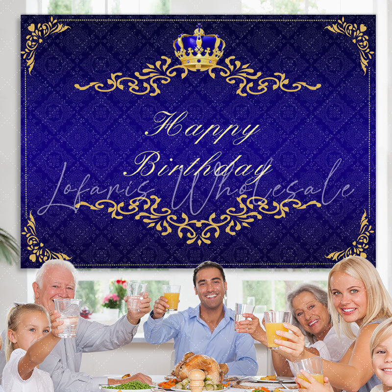 Lofaris Gorgeous Navy Blue and Golden Crown Birthday Backdrop