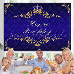 Lofaris Gorgeous Navy Blue and Golden Crown Birthday Backdrop