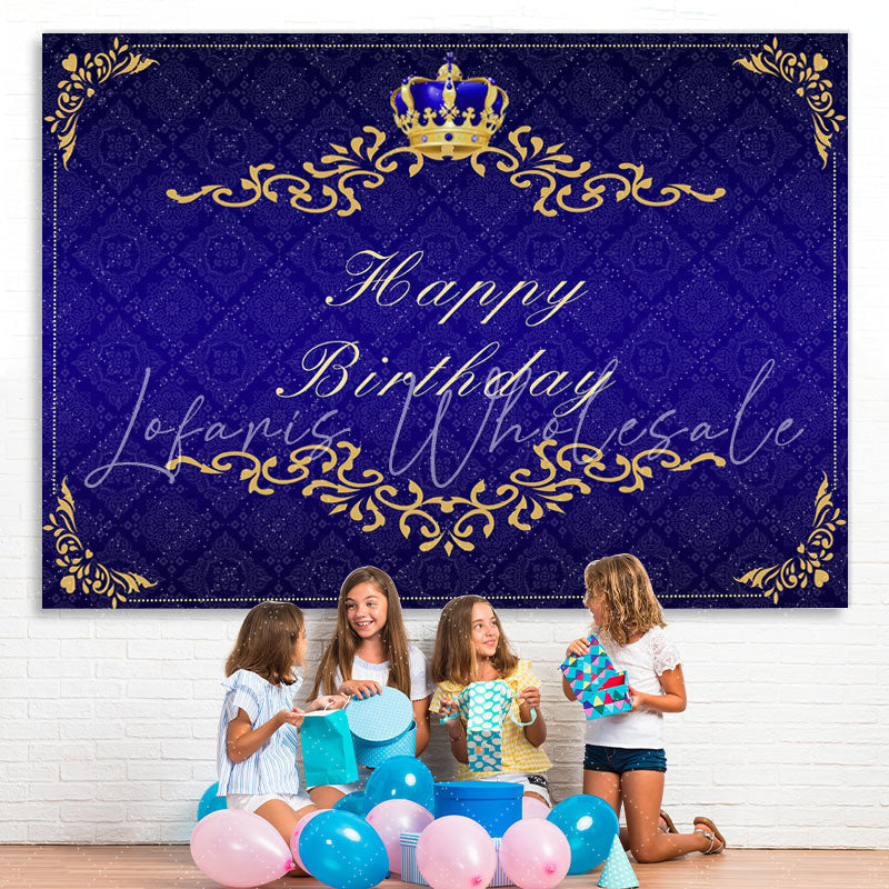 Lofaris Gorgeous Navy Blue and Golden Crown Birthday Backdrop