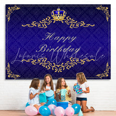 Lofaris Gorgeous Navy Blue and Golden Crown Birthday Backdrop