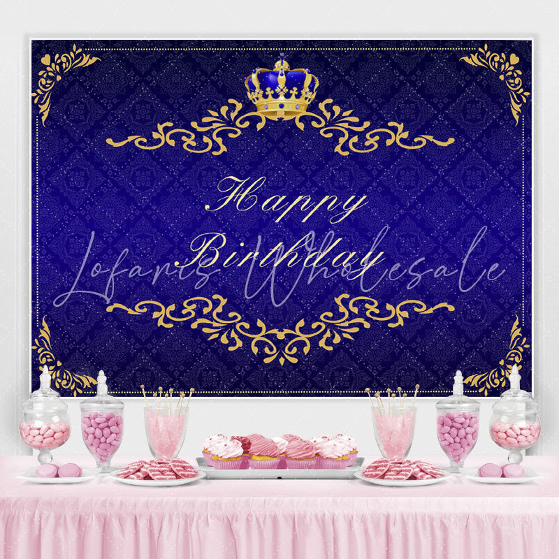 Lofaris Gorgeous Navy Blue and Golden Crown Birthday Backdrop