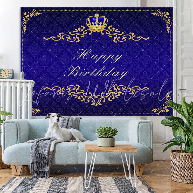Lofaris Gorgeous Navy Blue and Golden Crown Birthday Backdrop