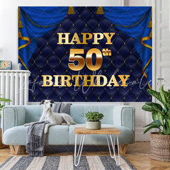 Lofaris Gorgeous Navy Blue Golden Happy 50Th Birthday Backdrop