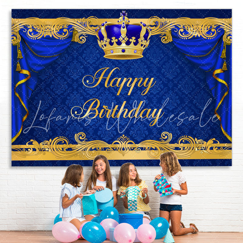 Lofaris Gorgeous Royal Blue and Gold Happy Birthday Backdrop