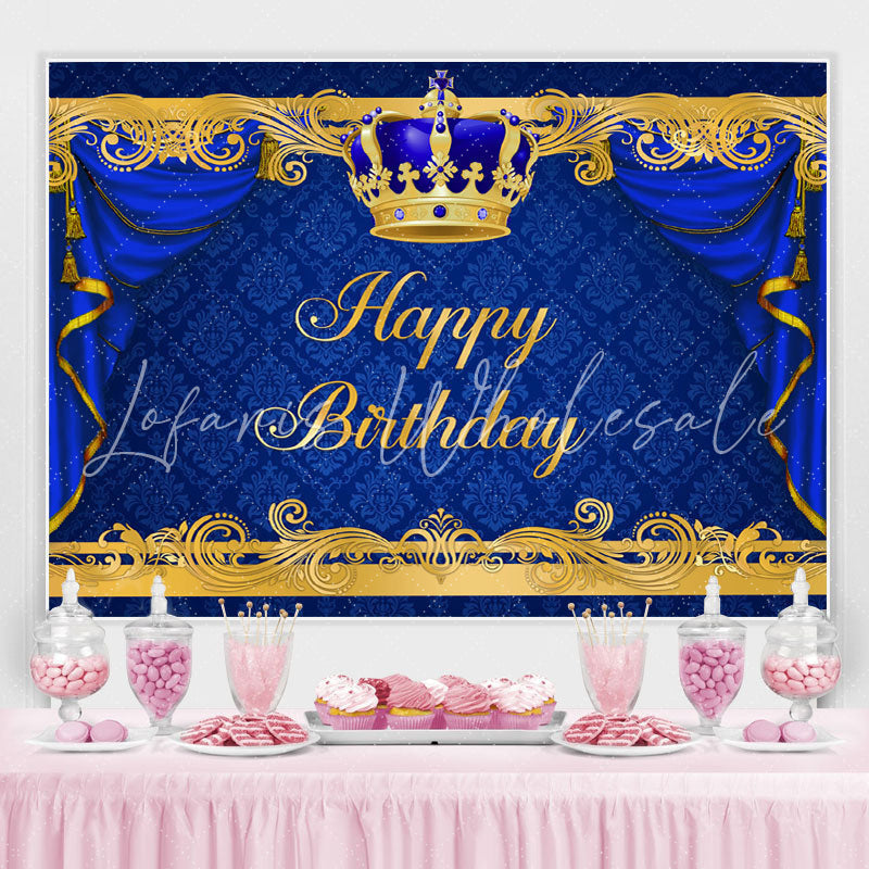 Lofaris Gorgeous Royal Blue and Gold Happy Birthday Backdrop