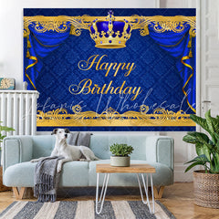 Lofaris Gorgeous Royal Blue and Gold Happy Birthday Backdrop