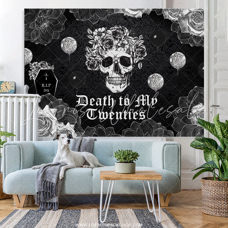 Lofaris Gothic Skull Tombstone Black 30th Birthday Backdrop