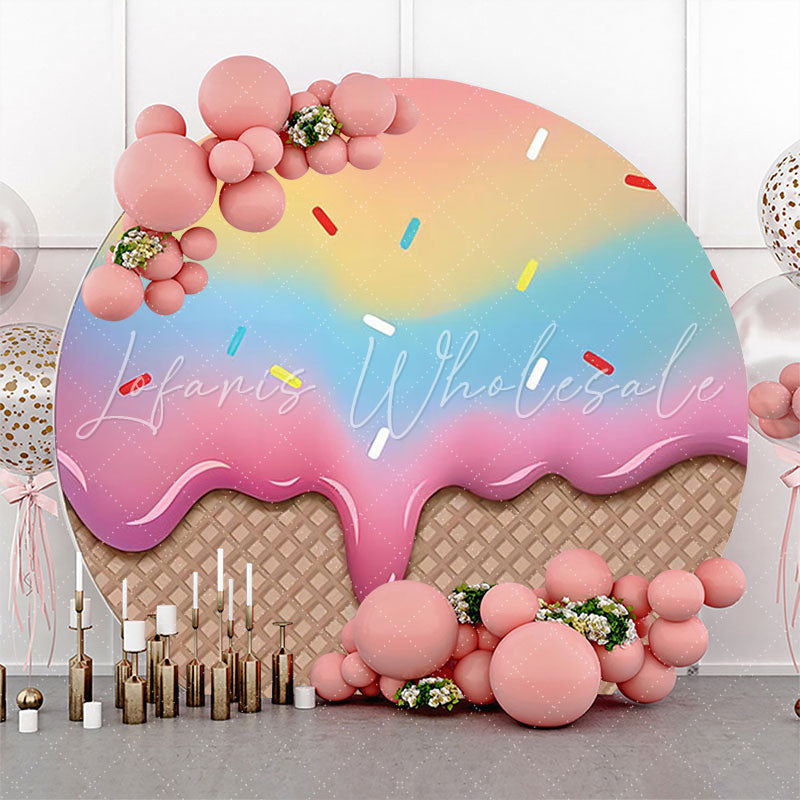Lofaris Gradient Ice Cream Plaid Round Backdrop For Birthday