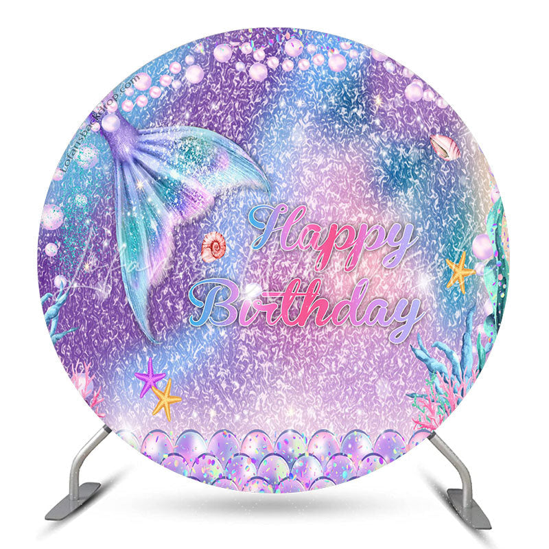 Lofaris Gradient Sparkling Mermaid Round Birthday Backdrop