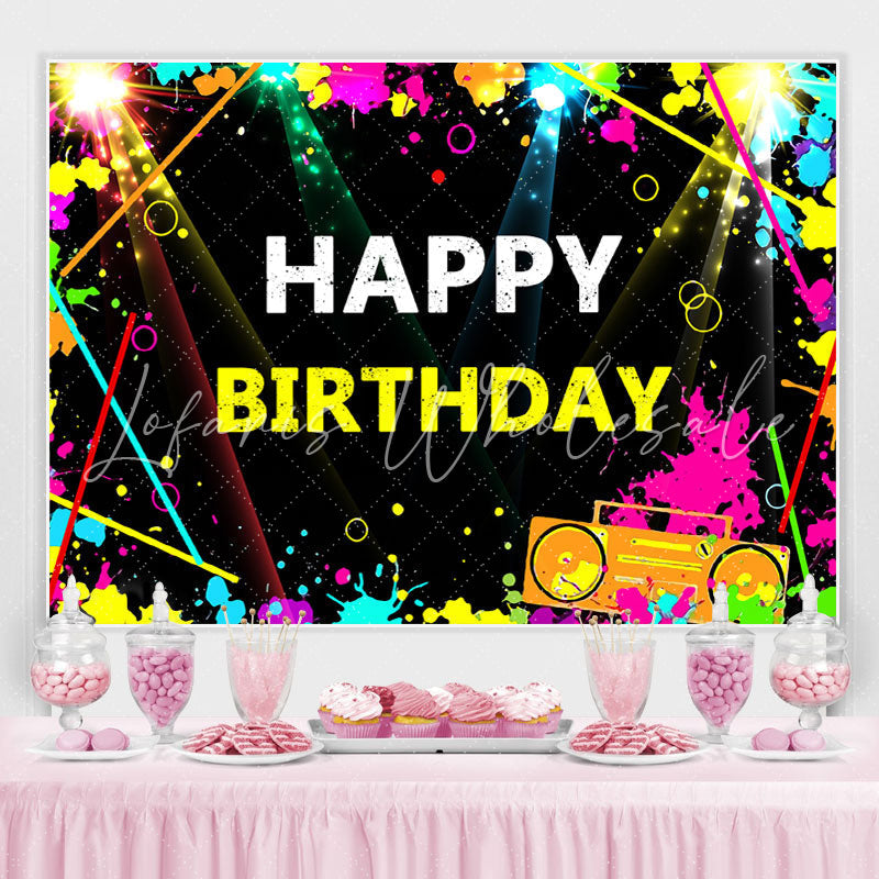 Lofaris Graffiti and Flash Lights Happy Birthday Backdrop