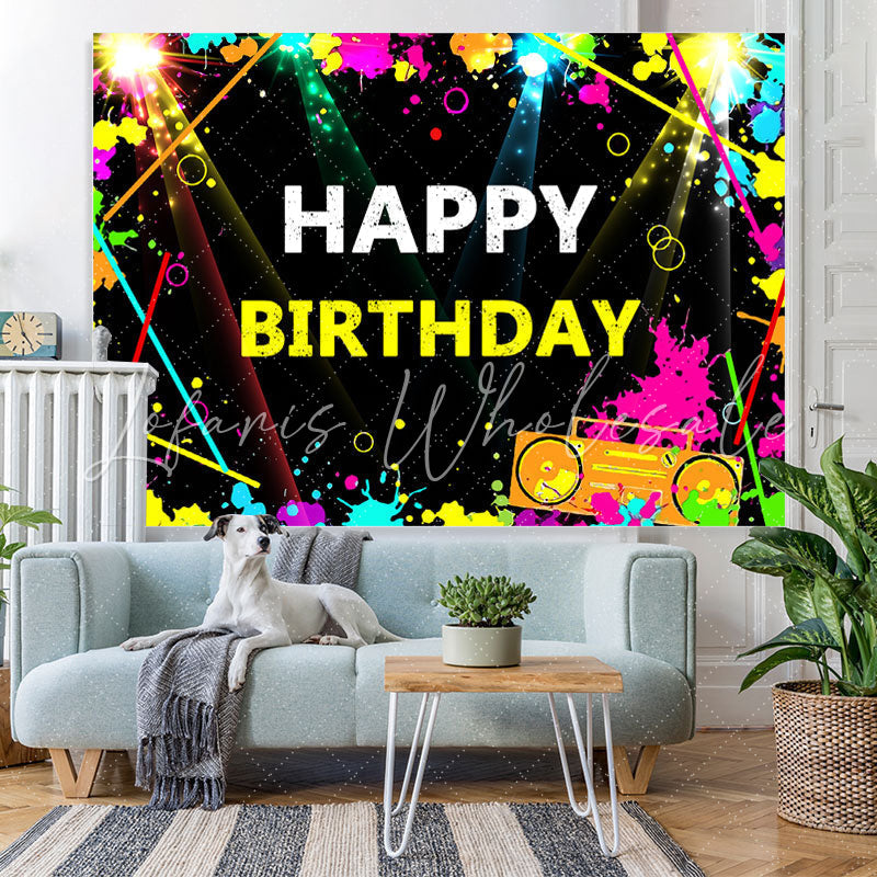 Lofaris Graffiti and Flash Lights Happy Birthday Backdrop