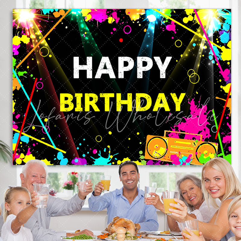 Lofaris Graffiti and Flash Lights Happy Birthday Backdrop