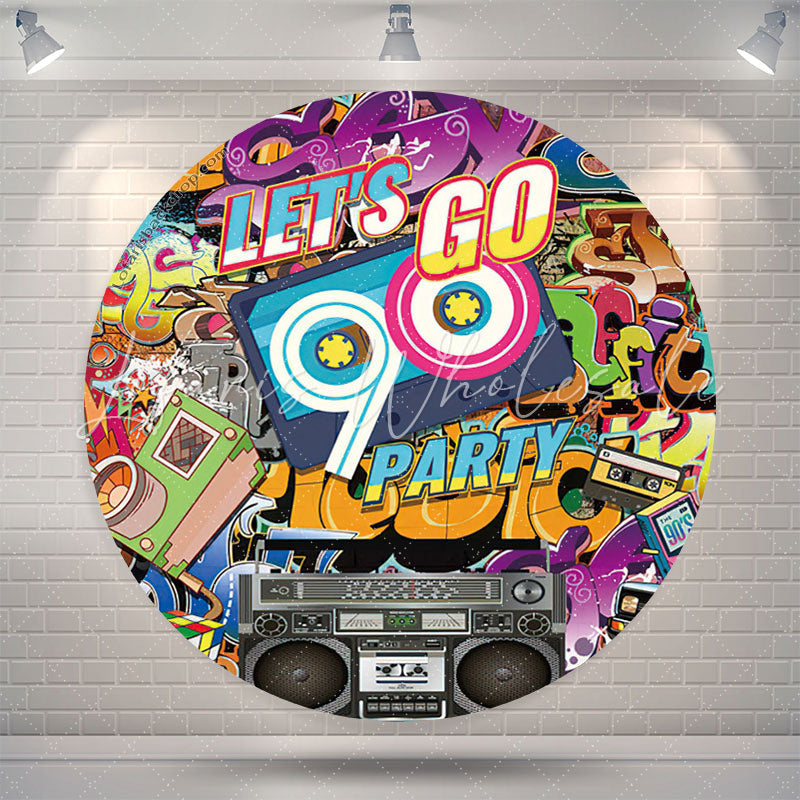 Lofaris Graffiti Lets Go 90 Birthday Party Round Backdrop