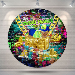 Lofaris Graffiti Wall Gold Hip Hop Round Baby Shower Backdrop