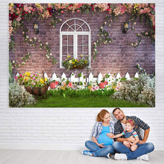 Lofaris Grassland And Floral With White window Brick Backdrop