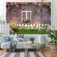 Lofaris Grassland And Floral With White window Brick Backdrop
