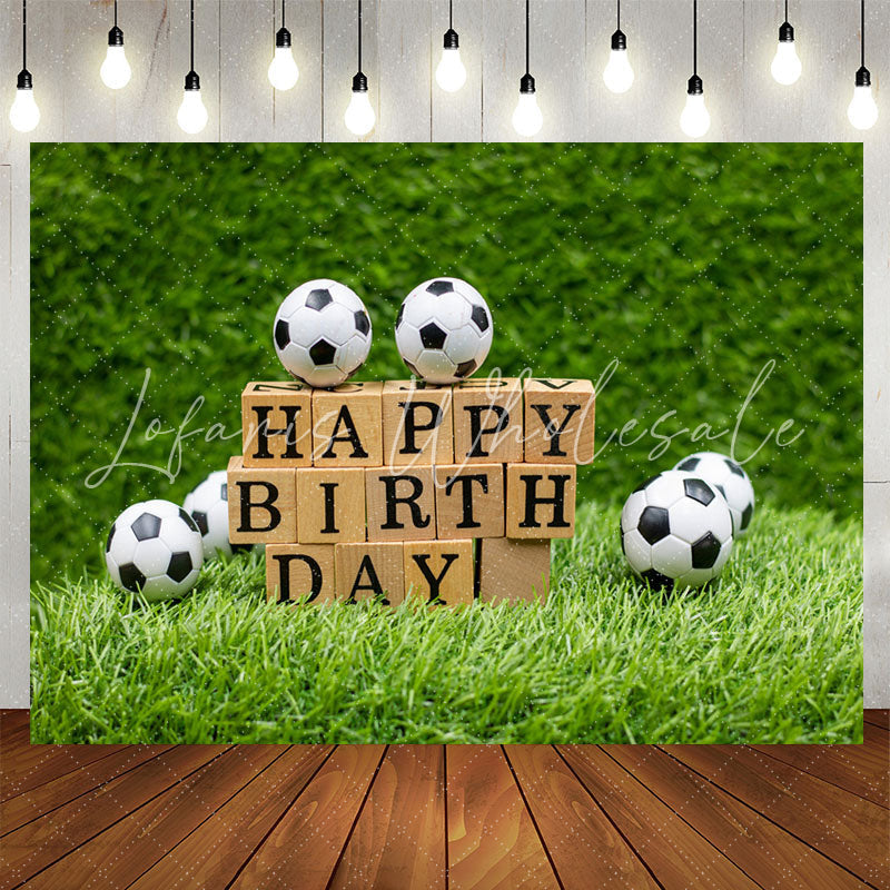 Lofaris Grassland Leaves Wall Soccers Bokeh Birthday Backdrop