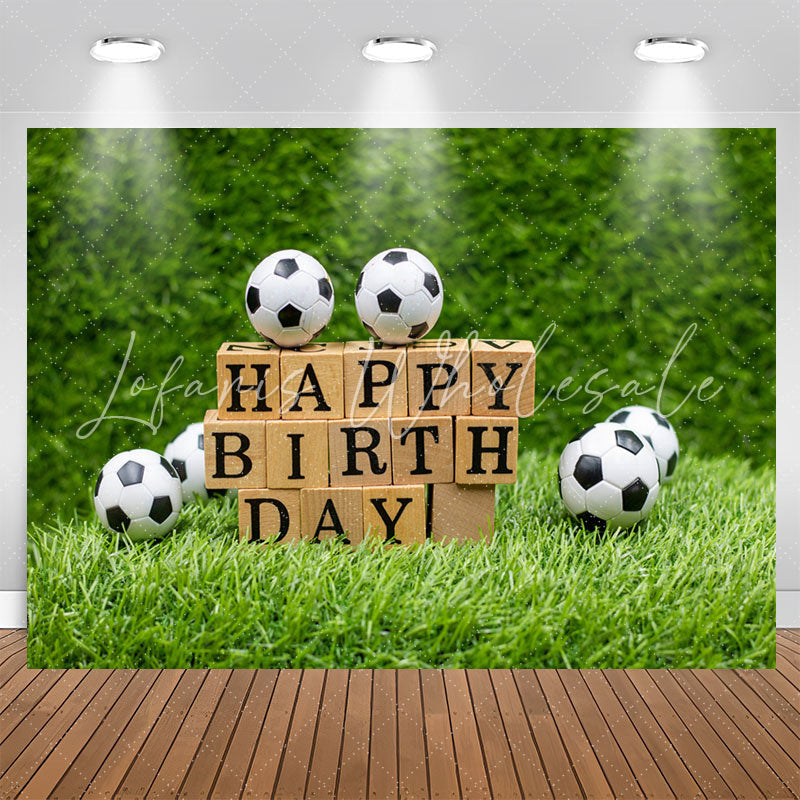 Lofaris Grassland Leaves Wall Soccers Bokeh Birthday Backdrop