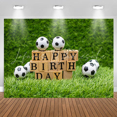 Lofaris Grassland Leaves Wall Soccers Bokeh Birthday Backdrop