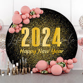 Lofaris Great Simple Happy 2024 New Year Circle Holiday Backdrop