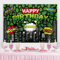 Lofaris Green American Comic City Building Happy Birthday Party Backdrop