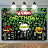 Lofaris Green American Comic City Building Happy Birthday Party Backdrop