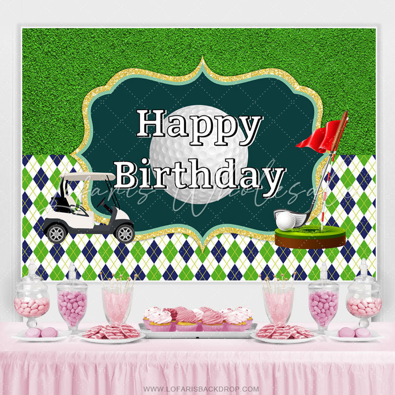 Lofaris Green And Glitter Golf Course Happy Birthday Backdrop