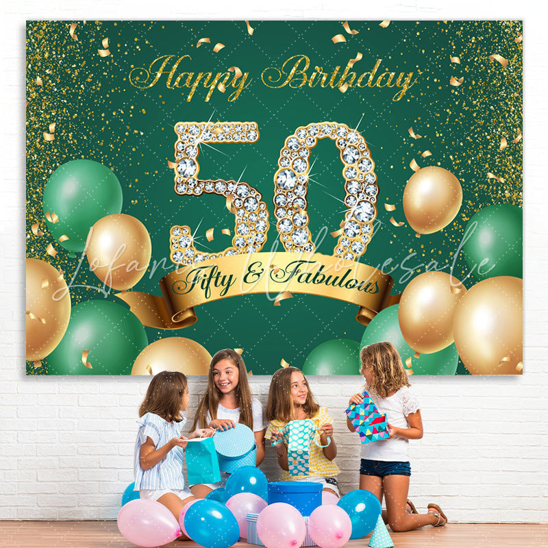 Lofaris Green and Gold Balloon Glitter 50Th Birthday Backdrop