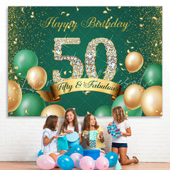 Lofaris Green and Gold Balloon Glitter 50Th Birthday Backdrop
