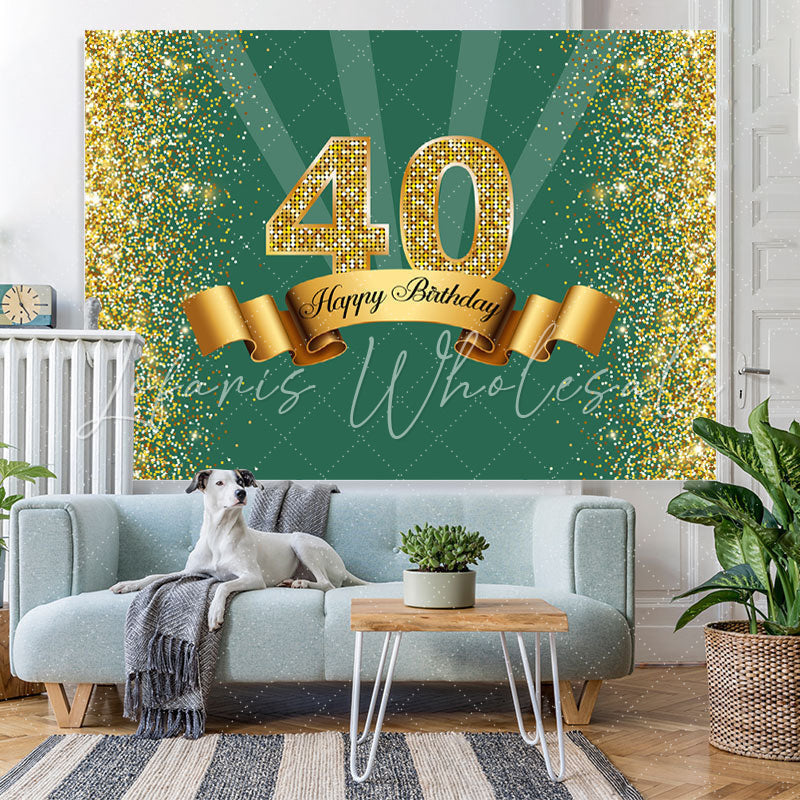 Lofaris Green and Golden Bokeh Happy 40th Birthday Backdrop