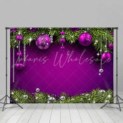 Lofaris Green And Purple Glitter Balls Merry Christmas Backdrop