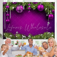 Lofaris Green And Purple Glitter Balls Merry Christmas Backdrop