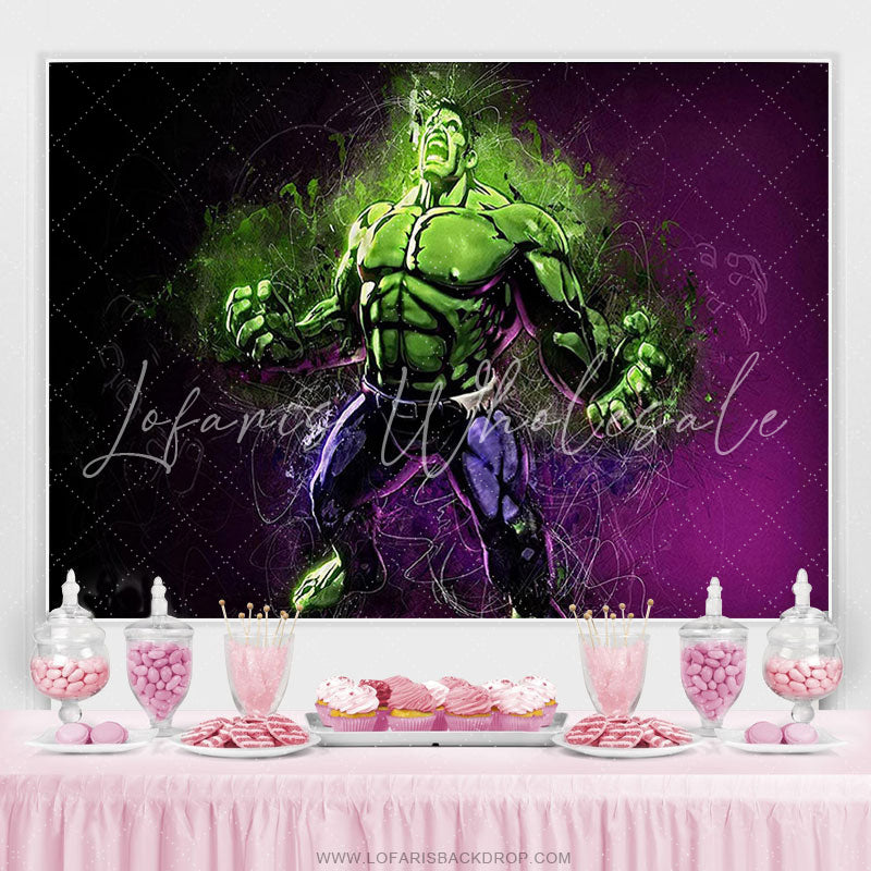 Lofaris Green And Purple Super Hero Birthday Backdrop For Boy