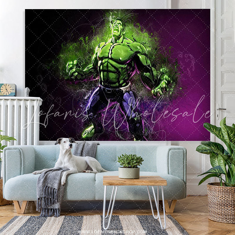 Lofaris Green And Purple Super Hero Birthday Backdrop For Boy
