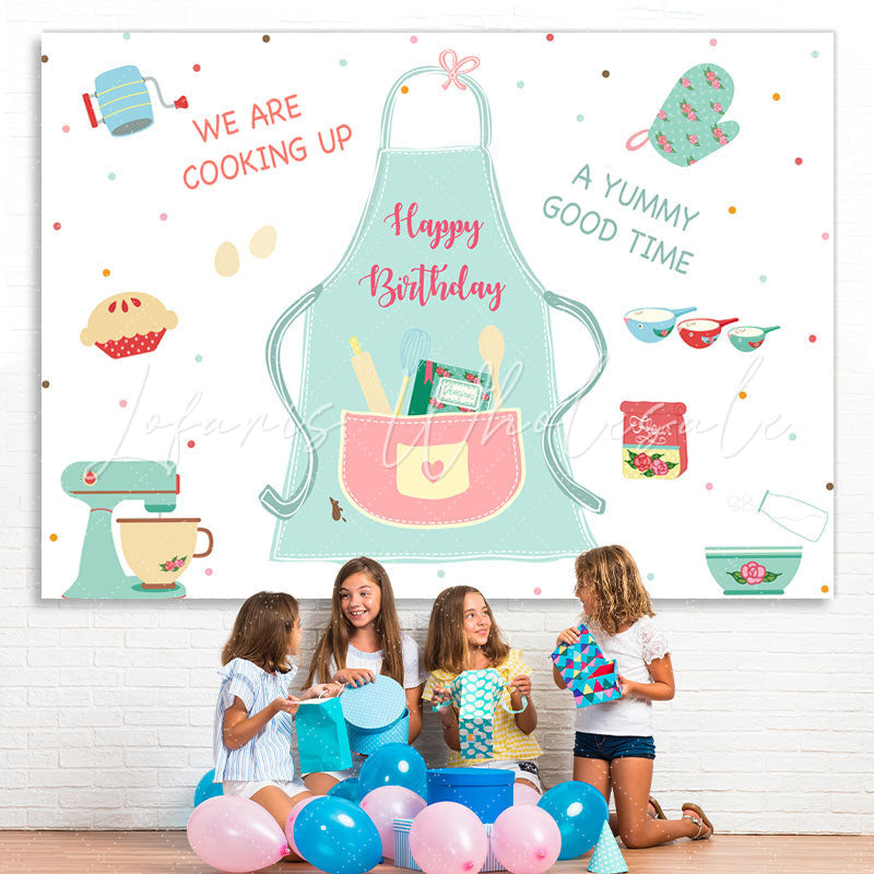 Lofaris Green and Red Cooking Themed Happy Birthday Backdrop