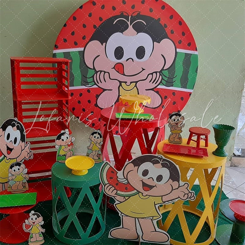Lofaris Green And Red Watermelon Girl Round Birthday Backdrop