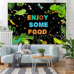 Lofaris Green Animals Enjoy Some Food Black Birthday Backdrop