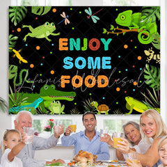 Lofaris Green Animals Enjoy Some Food Black Birthday Backdrop