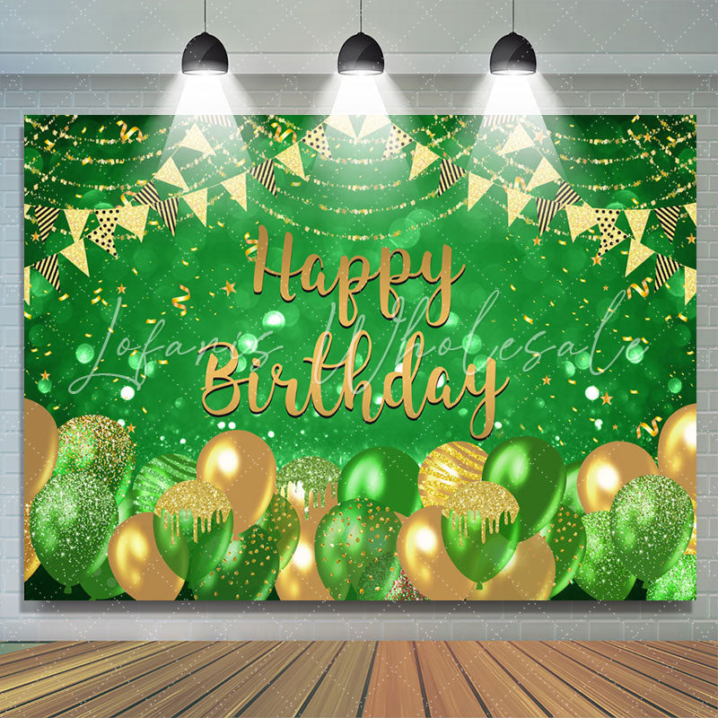 Lofaris Green Balloon Flag Ribbons Happy Birthday Backdrop