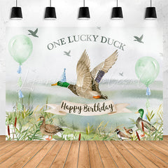 Lofaris Green Balloon One Lucky Duck Happy Birthday Backdrop
