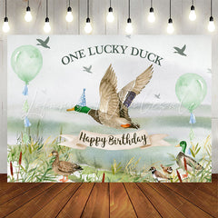 Lofaris Green Balloon One Lucky Duck Happy Birthday Backdrop