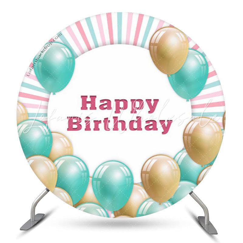 Lofaris Green Balloon Stripes Birthday Party Round Backdrop