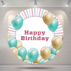 Lofaris Green Balloon Stripes Birthday Party Round Backdrop