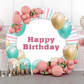 Lofaris Green Balloon Stripes Birthday Party Round Backdrop