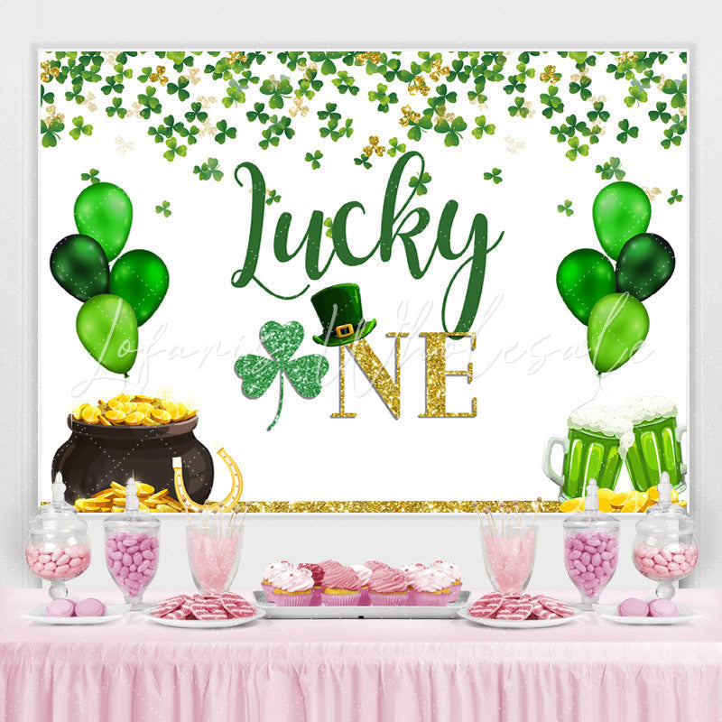 Lofaris Green Balloons And Clover Lucky One Birthday Backdrop