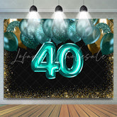 Lofaris Green Balloons Golden Bokeh 40th Brithday Backdrop